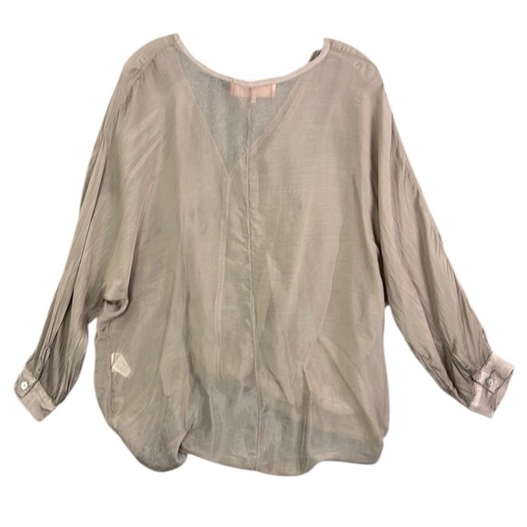 Scandal Italy One Size Sheer Long Sleeve Lightweight Elegant Women's Tan Blouse - Picture 9 of 14